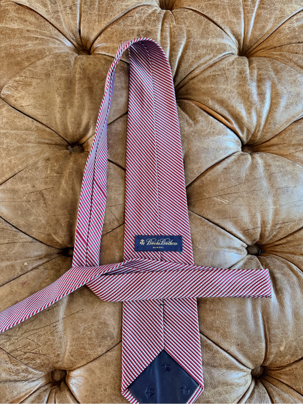 Brooks Brothers Makers Pure Silk Tie Red Blue Stripe Usa Made English Woven